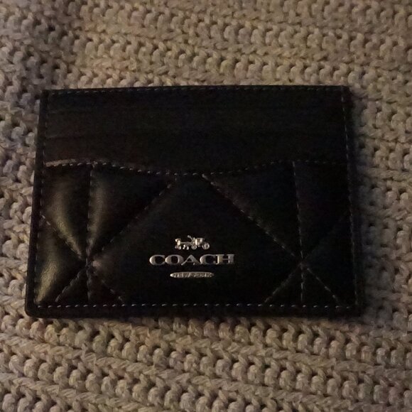Coach Black Puffy Quilted Leather Wallet ID Card Holder NWT - Picture 1 of 3